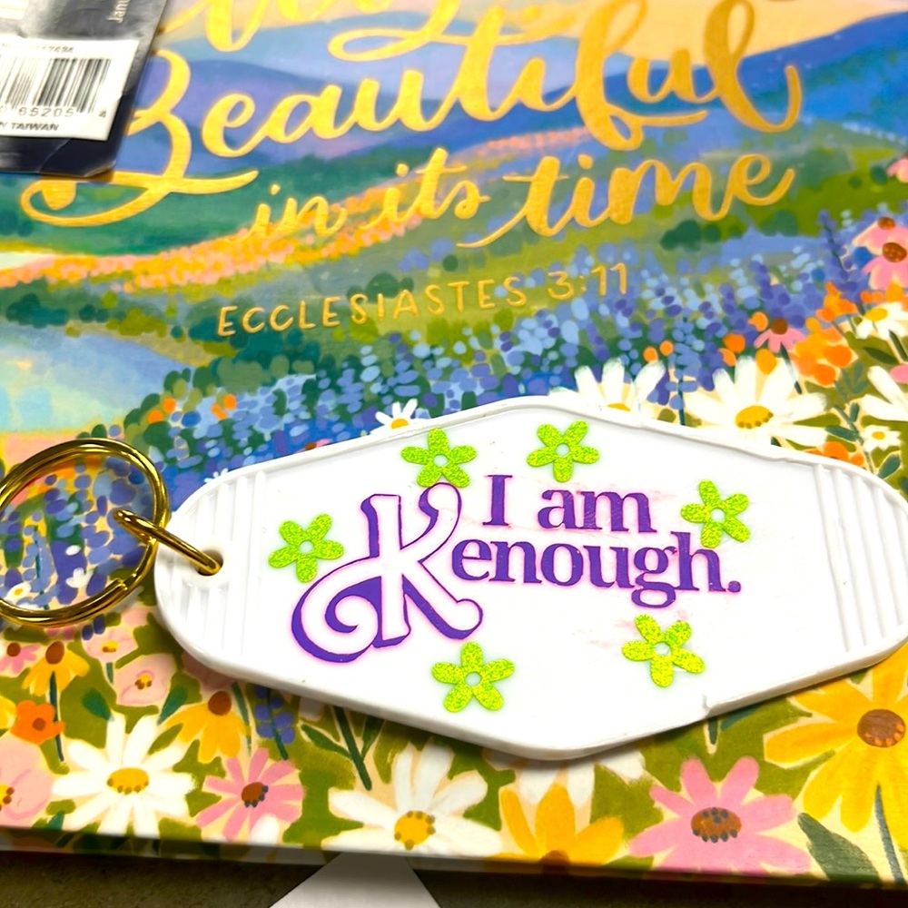 Barbie inspired keychain front and back designs displayed. Kenough!💖